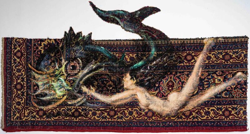 מאלפת המפלצות - ציור ואובייקט פיסולי על שטיח קשאני